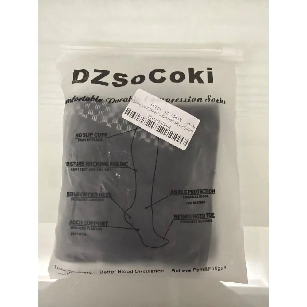 DZsocoki Unisex Black/ Gray Compression Socks Size XL-4XL